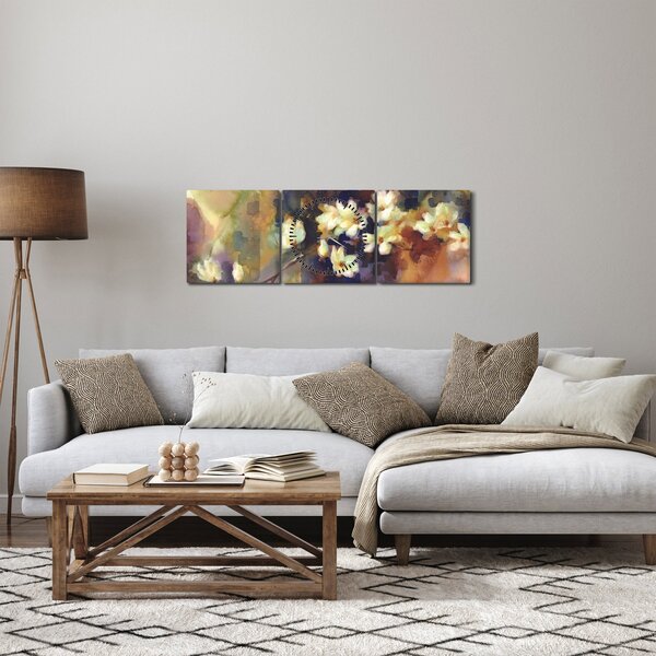 Tablou - Magnolii albe, pictură (cu ceas) (90x30 cm)