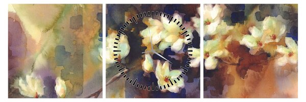 Tablou - Magnolii albe, pictură (cu ceas) (90x30 cm)