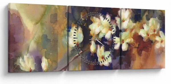 Tablou - Magnolii albe, pictură (cu ceas) (90x30 cm)