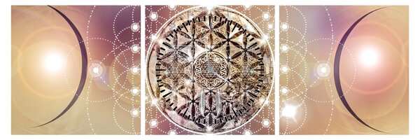 Tablou - Mandala cu elemente (cu ceas) (90x30 cm)