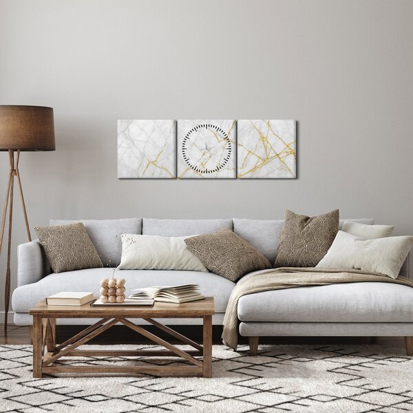 Tablou - Marmură alb- auriu (cu ceas) (90x30 cm)