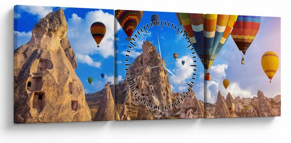 Tablou - Baloane cu aer cald, Cappadocia, Turcia. (cu ceas) (90x30 cm)