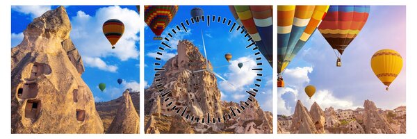 Tablou - Baloane cu aer cald, Cappadocia, Turcia. (cu ceas) (90x30 cm)