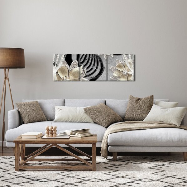 Tablou - 3D Flori aurii (cu ceas) (90x30 cm)