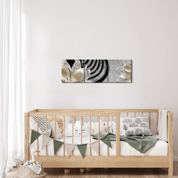 Tablou - 3D Flori aurii (cu ceas) (90x30 cm)