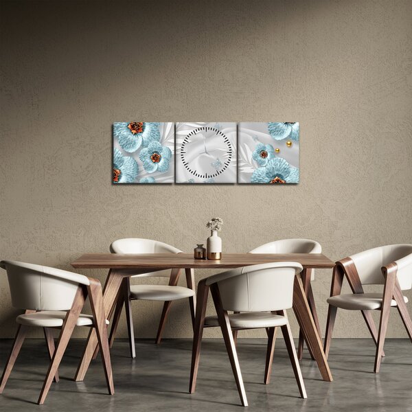 Tablou - 3D Flori albastre (cu ceas) (90x30 cm)