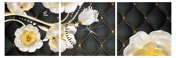 Tablou - Imagine cu flori de trandafir alb (cu ceas) (90x30 cm)