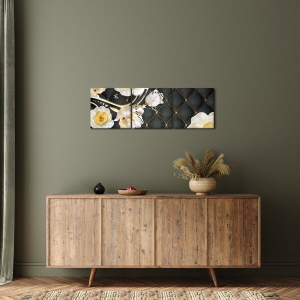 Tablou - Imagine cu flori de trandafir alb (cu ceas) (90x30 cm)
