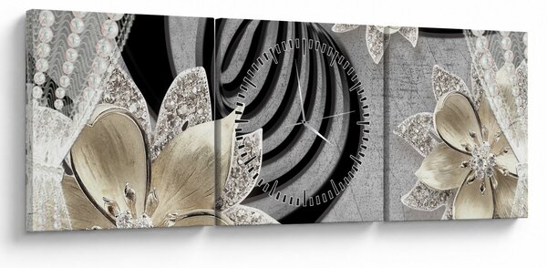 Tablou - 3D Flori aurii (cu ceas) (90x30 cm)