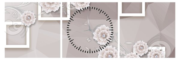 Tablou - Imagine flori bej (cu ceas) (90x30 cm)