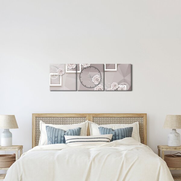 Tablou - Imagine flori bej (cu ceas) (90x30 cm)