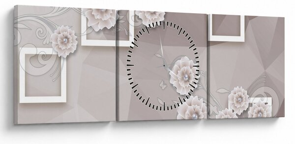 Tablou - Imagine flori bej (cu ceas) (90x30 cm)