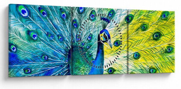 Tablou - Păun (cu ceas) (90x30 cm)