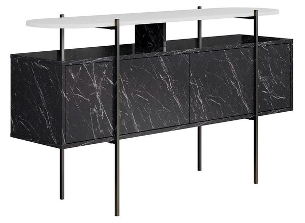Comoda HANLEY, alb/negru cu efect de marmura, PAL melaminat/metal, 150