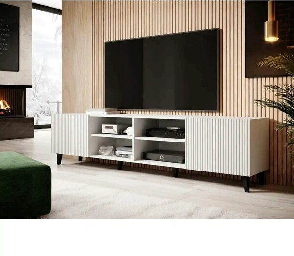 Comoda TV mare PAFOS, alb, PAL laminat, 200x40x52 cm