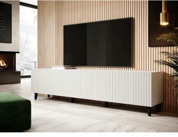Comoda TV mare PAFOS, alb, PAL laminat, 200x40x52 cm