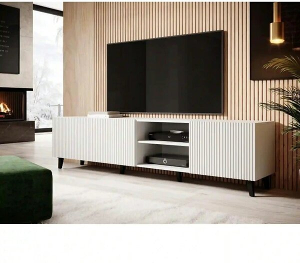 Comoda TV mare PAFOS, alb, PAL laminat, 200x40x52 cm