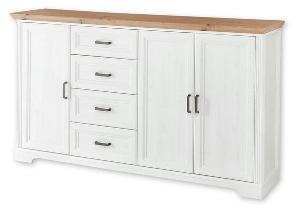 Comoda JASMIN, alb/stejar artisan, PAL, cu 3 usi si 4 sertare, 182x41x