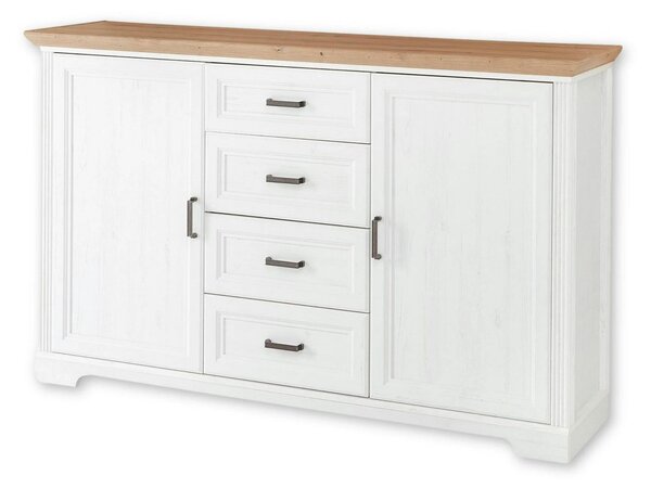 Comoda JASMIN, alb/stejar artisan, PAL, cu 2 usi si 4 sertare, 165x41x
