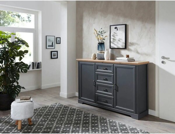 Comoda JASMIN, gri grafit/stejar artisan, PAL, cu 2 usi si 4 sertare