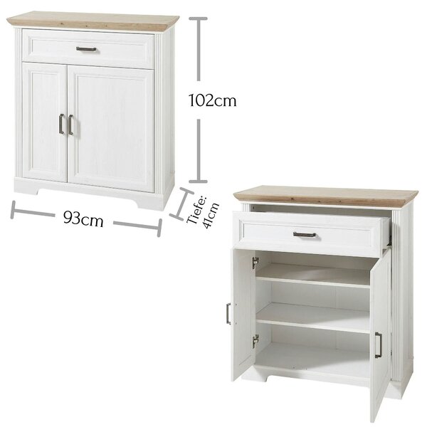 Comoda JASMIN, alb/stejar artisan, PAL, cu 2 usi si un sertar, 93x41x1