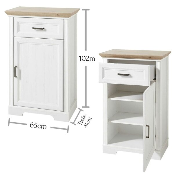 Comoda JASMIN, alb/stejar artisan, PAL, cu o usa si un sertar, 65x41x1
