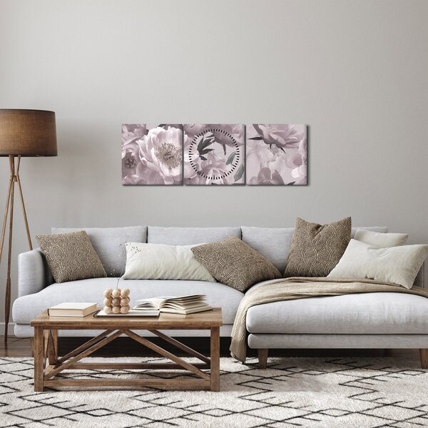 Tablou - Vintage bujorii (cu ceas) (90x30 cm)