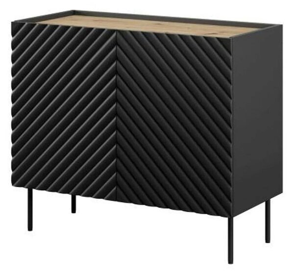 Comoda ONDA, negru/stejar, PAL laminat, 98x45x85 cm
