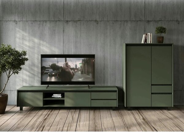 Comoda LOUNGE 4, verde/negru, PAL, 95x45x152.5 cm