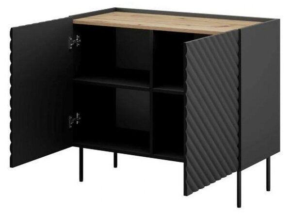 Comoda ONDA, negru/stejar, PAL laminat, 98x45x85 cm