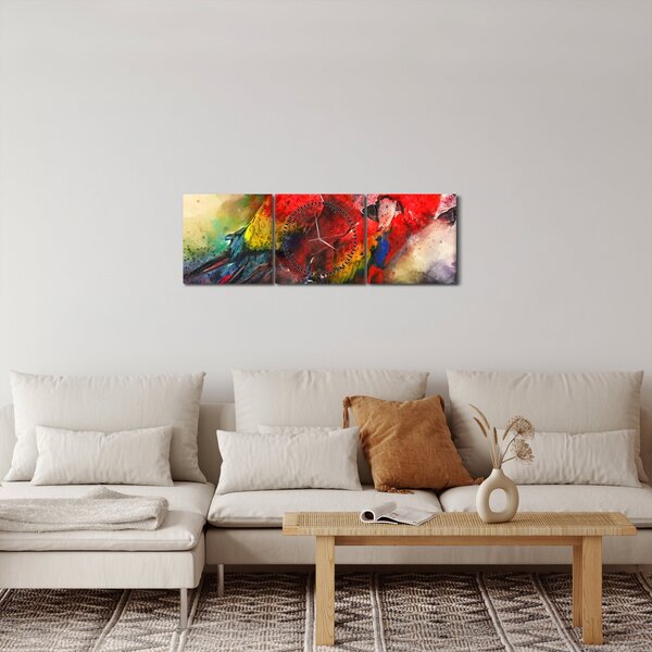 Tablou - Papagali roșii ara (cu ceas) (90x30 cm)