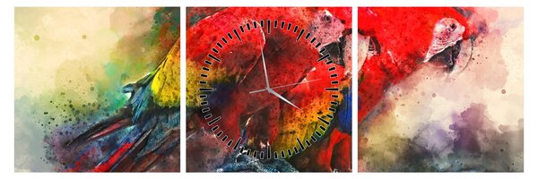Tablou - Papagali roșii ara (cu ceas) (90x30 cm)