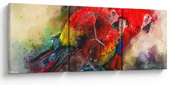Tablou - Papagali roșii ara (cu ceas) (90x30 cm)