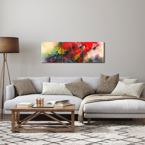 Tablou - Papagali roșii ara (cu ceas) (90x30 cm)