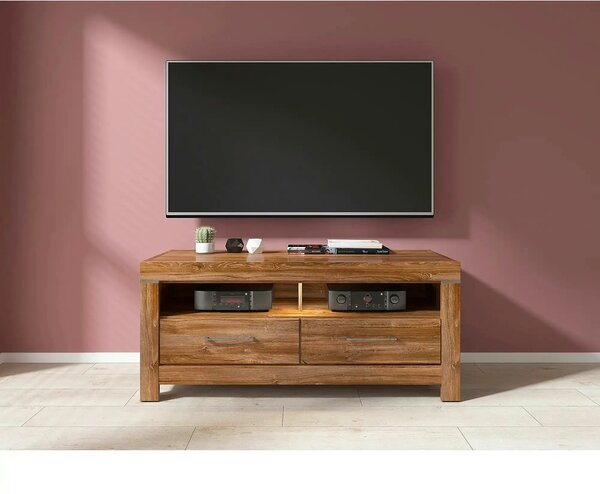 Comoda TV GENT, stejar, PAL, cu iluminare LED, 139x54x60 cm