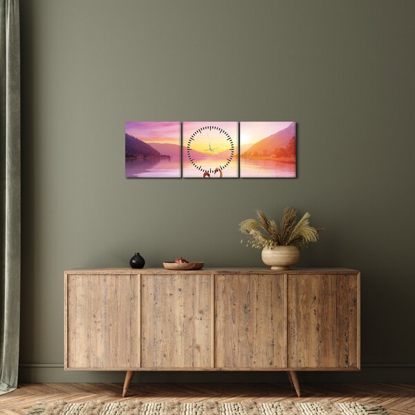 Tablou - Lebăde îndrăgostite (cu ceas) (90x30 cm)