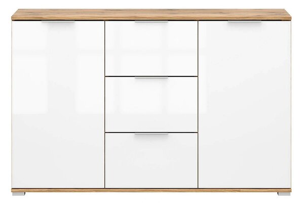 Comoda ZELE, stejar wotan/alb lucios, PAL laminat, 135x41x86 cm