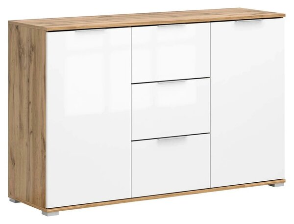 Comoda ZELE, stejar wotan/alb lucios, PAL laminat, 135x41x86 cm