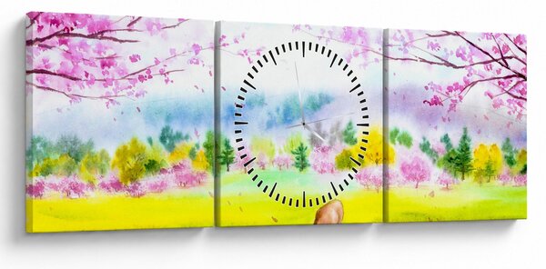 Tablou - Căprioară pictată, acuarelă (cu ceas) (90x30 cm)