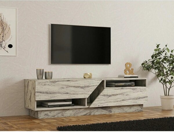 Comoda TV KOZA, bej cu efect de marmura, PAL melaminat, 160x40x45 cm