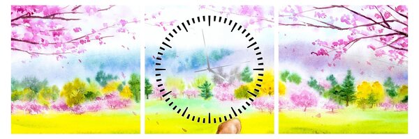 Tablou - Căprioară pictată, acuarelă (cu ceas) (90x30 cm)
