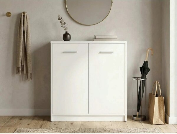 Comoda NEPO PLUS, alb, PAL laminat, cu 2 usi, 80x34x84 cm