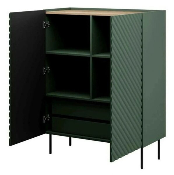 Comoda ONDA, verde inchis/stejar, PAL laminat, 98x45x127 cm