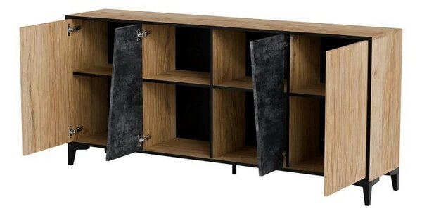 Comoda OVO, stejar/gri beton, PAL laminat, 180x38x83 cm