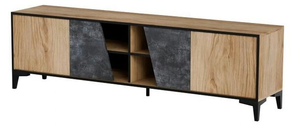 Comoda TV OVO, stejar/gri beton, PAL laminat, 180x38x53 cm