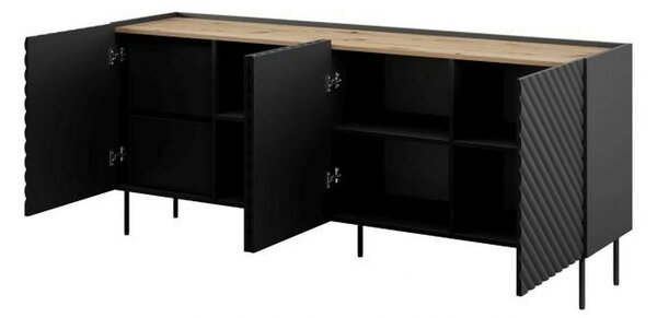 Comoda ONDA, negru/stejar, PAL laminat, 200x45x85 cm