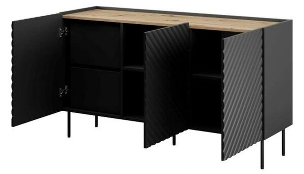 Comoda ONDA, negru/stejar, PAL laminat, 150x45x85 cm
