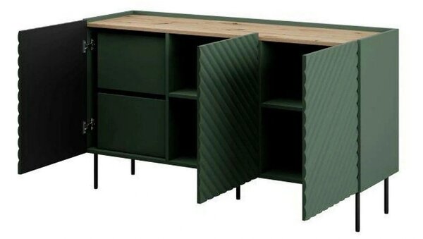 Comoda ONDA, verde inchis/stejar, PAL laminat, 150x45x85 cm