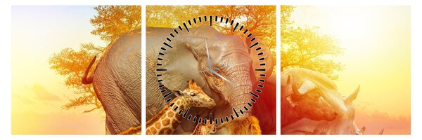 Tablou - Animale africane (cu ceas) (90x30 cm)