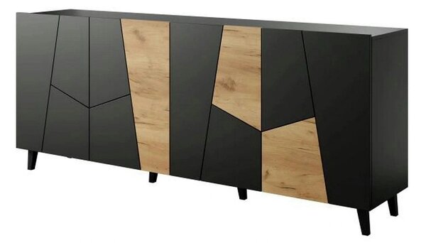 Comoda ETNA, negru/stejar, PAL/plastic, 200x42x82 cm